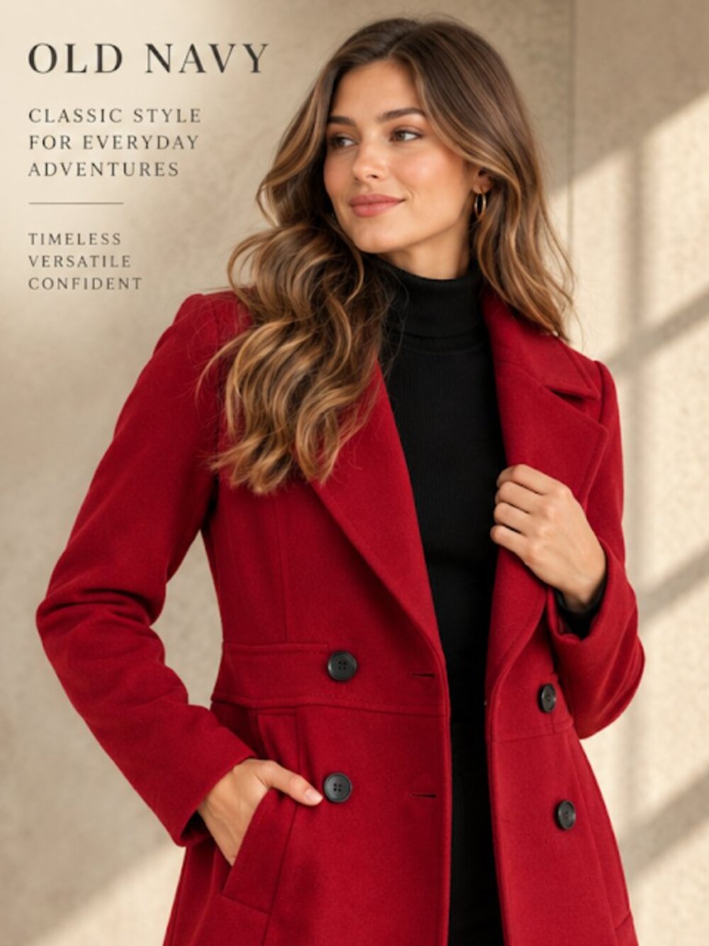 Old Navy Women’s Red Wool Blend Double-Breasted Peacoat | Size Medium